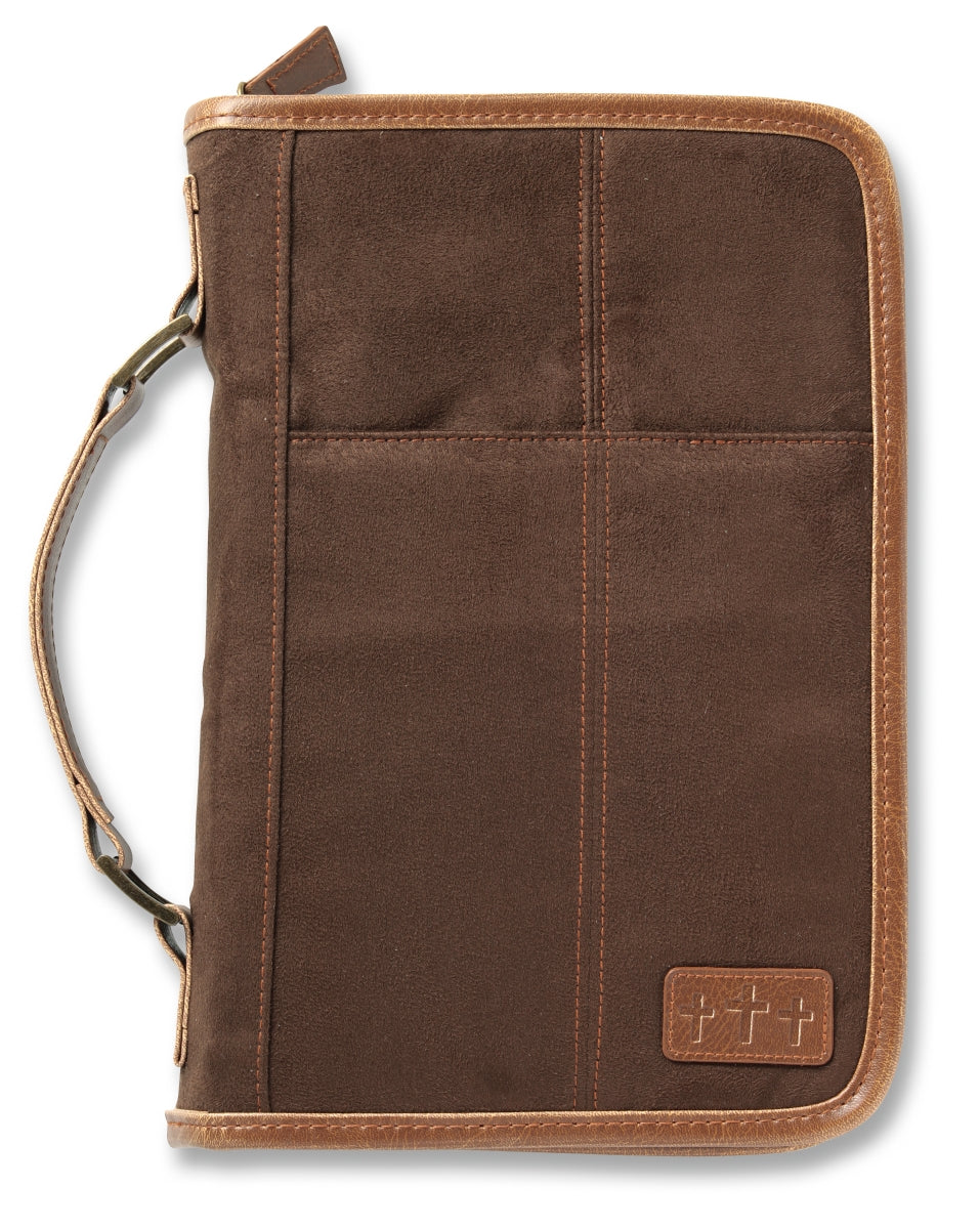 Aviator Bible Cover, Zippered, with Handle, Suede, Brown, Extra