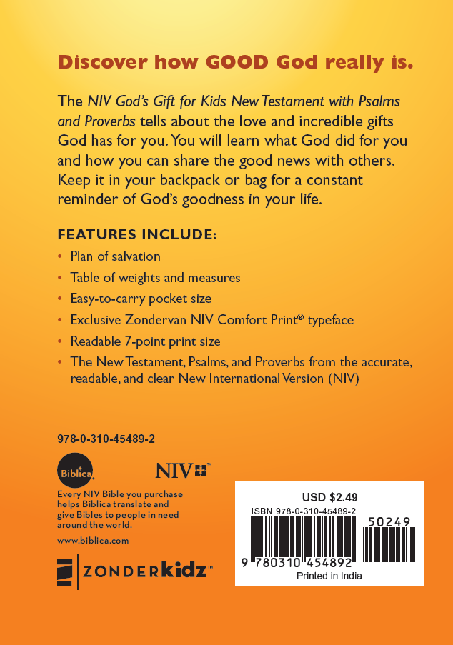 NIV, God's Gift for Kids New Testament with Psalms and Proverbs, Pocket-Sized, Paperback, Case of 64 Bundle