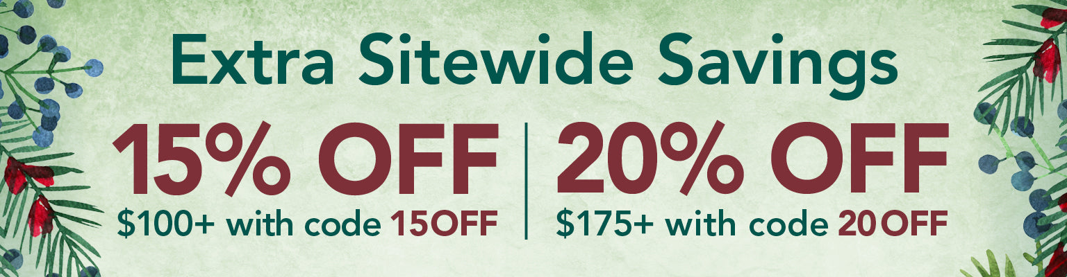 15% off $100 with code 15OFF
20% off $175 with code 20OFF 