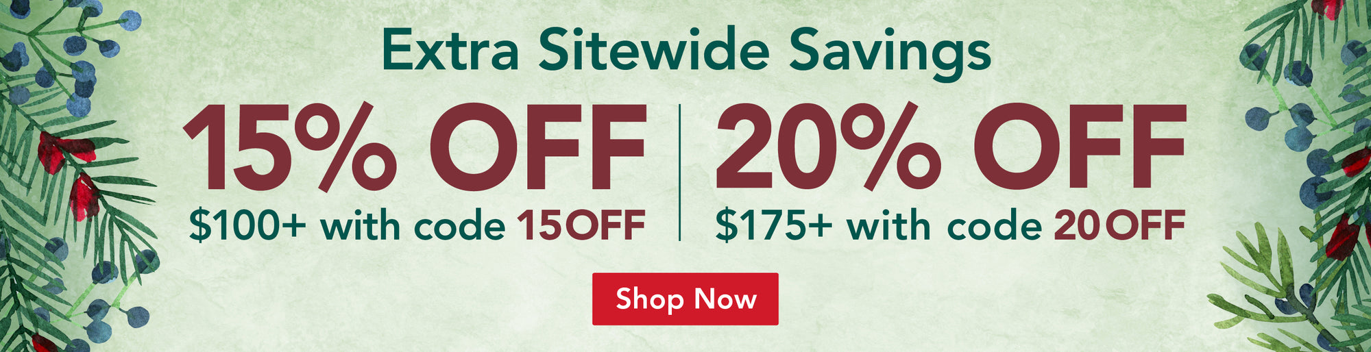Extra Sitewide Savings - 15% off $100+ with code 15OFF or 20% off $175+ with code 20OFF