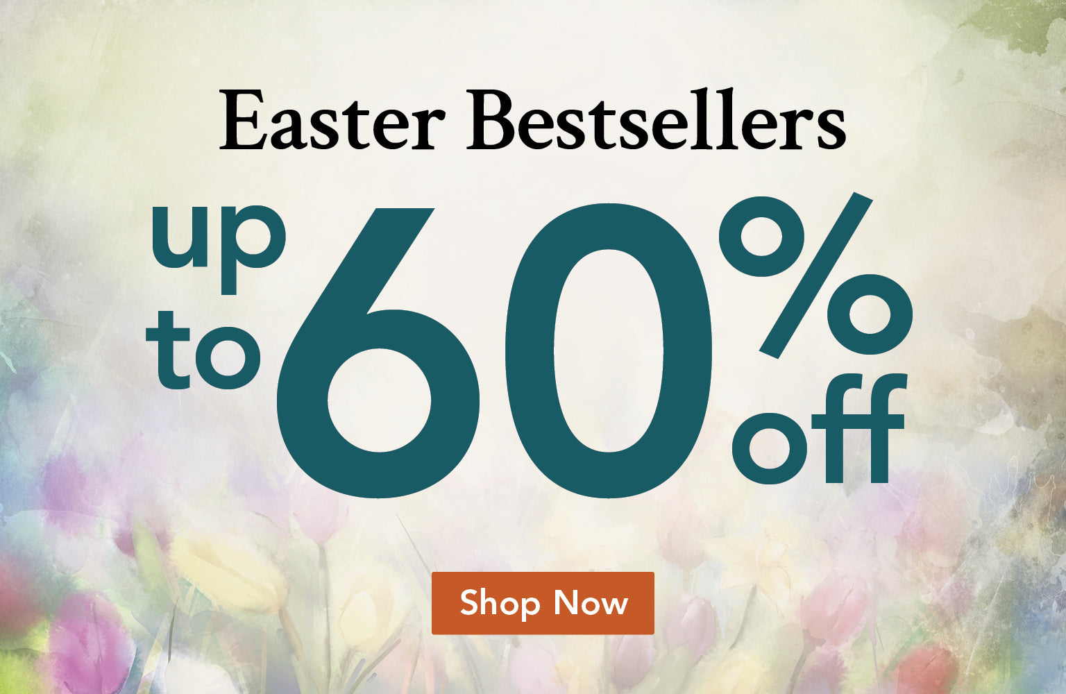 Promotional banner for Easter bestsellers with 60% off offer on a colorful background.