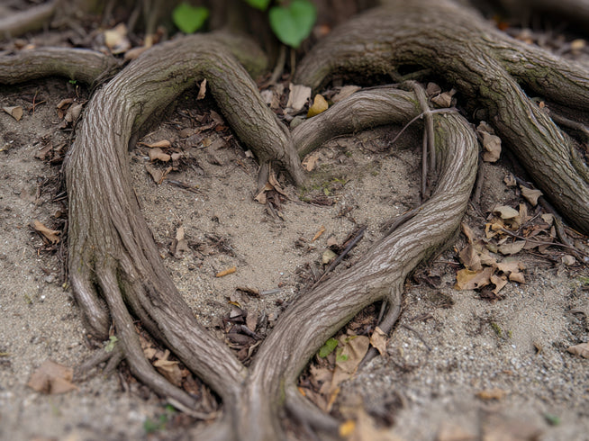 Image of the root of a tree in the shape of a heart