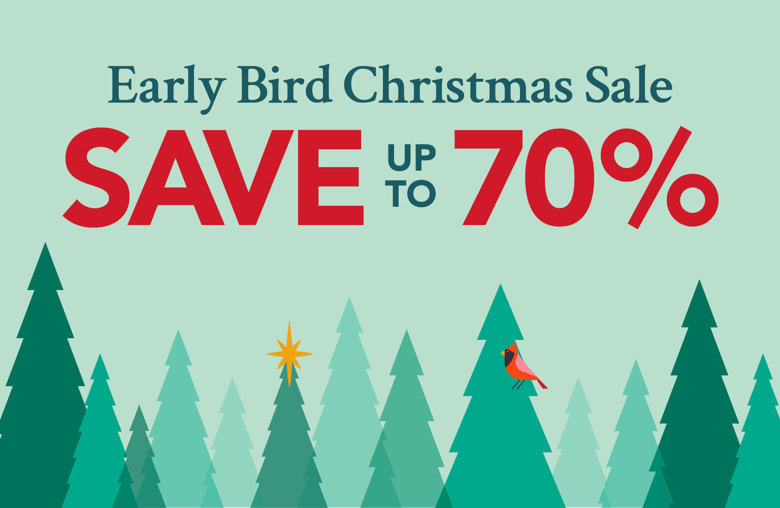 Early Bird Christmas Sale Save Up to 70%