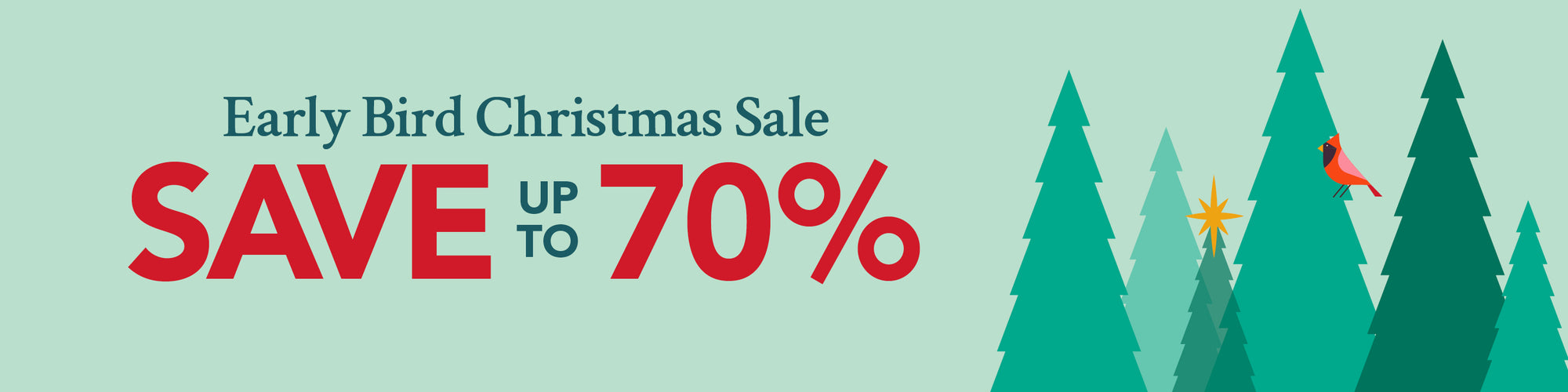 Early Bird Christmas Sale Save Up to 70%