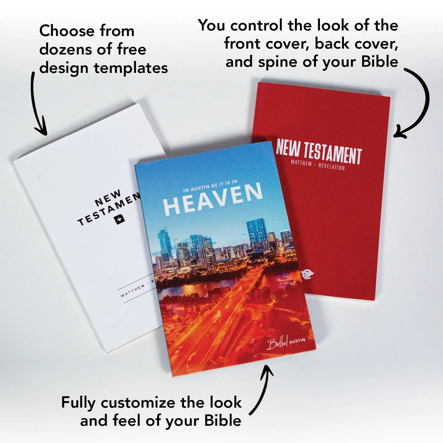 Customizable Paperback Bibles - choose from dozens of design templates