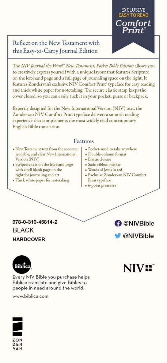 NIV, Journal the Word New Testament, Pocket Bible Edition, Red Letter Edition, Comfort Print