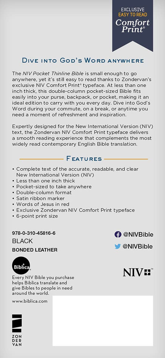 NIV, Pocket Thinline Bible, Red Letter Edition, Comfort Print