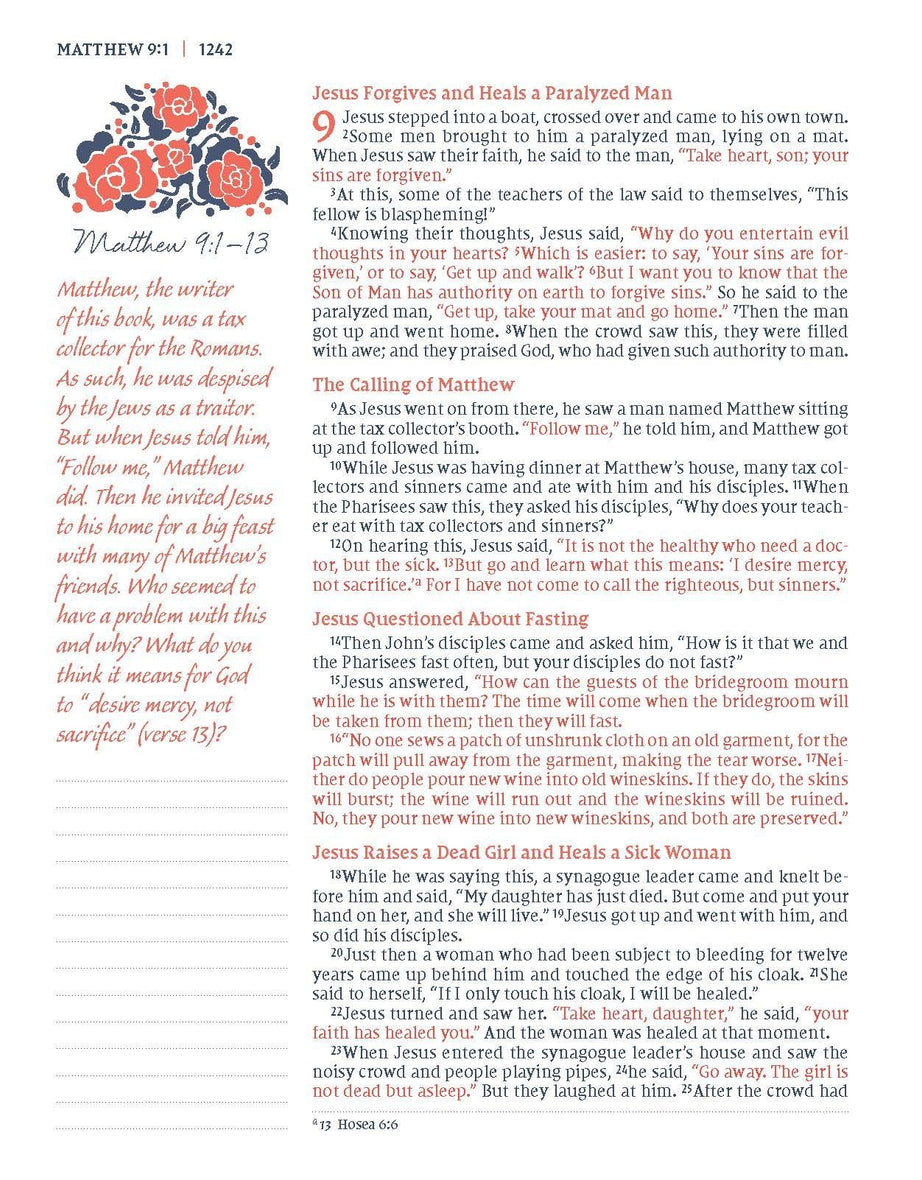 NIV, Journal the Word Bible for Women, Red Letter Edition, Comfort Print: 500+ Prompts to Encourage Journaling and Reflection