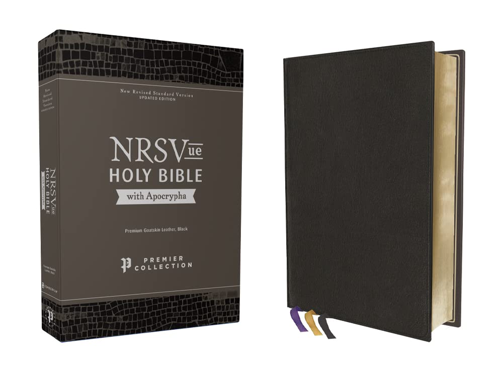 NRSVue, Holy Bible with Apocrypha, Premium Goatskin Leather, Black, Premier Collection, Art Gilded Edges, Comfort Print NRSVue, Holy Bible with Apocrypha, Premium Goatskin Leather, Black, Premier Collection, Art Gilded Edges, Comfort Print