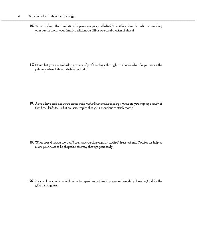 Theological Seminary Homework Examples Systematic Theology Workbook: Study Questions and Practical Exercises ...