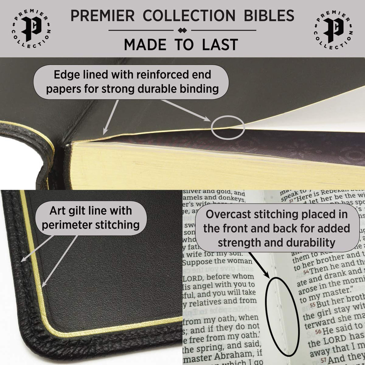 NIV, Reference Bible, Deluxe Single-Column, Premium Goatskin Leather, Black, Premier Collection, Black Letter, Art Gilded Edges, Comfort Print